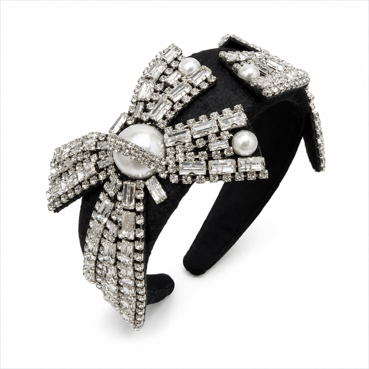 Heather Statement Headband, Black Crystal Bow