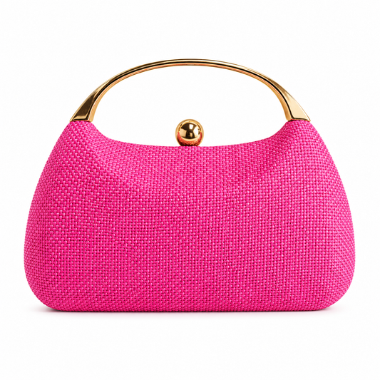 Assorted Clutch, Hot Pink Raffia with Gold Top Handle