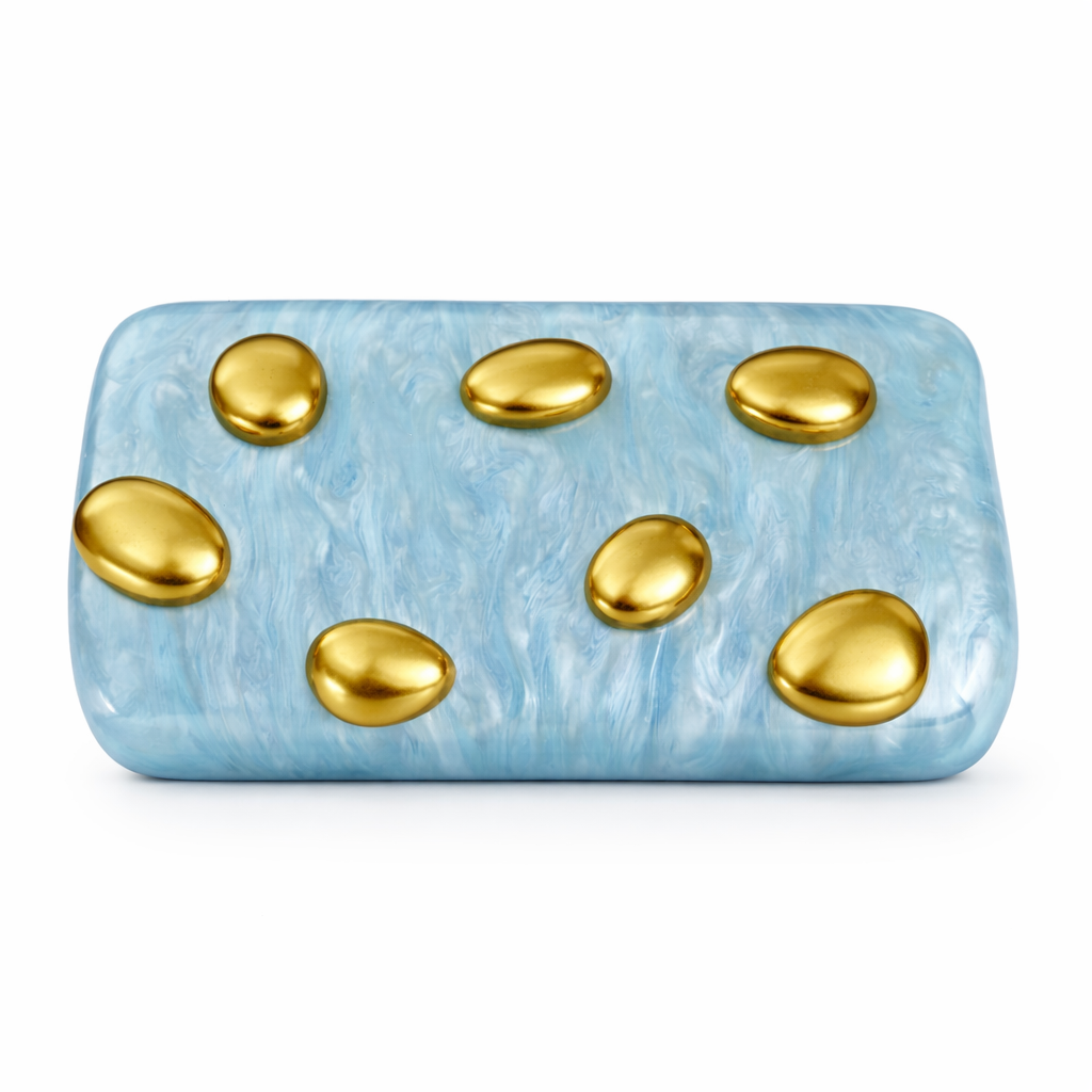 Zara Blue Clutch with Gold Embellishment