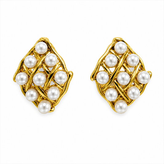 Bex Crosspattern Pearl Studs