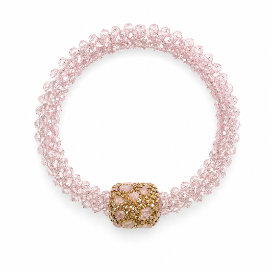 Marg Beaded Stretch Bracelet with Endornment, Baby Pink