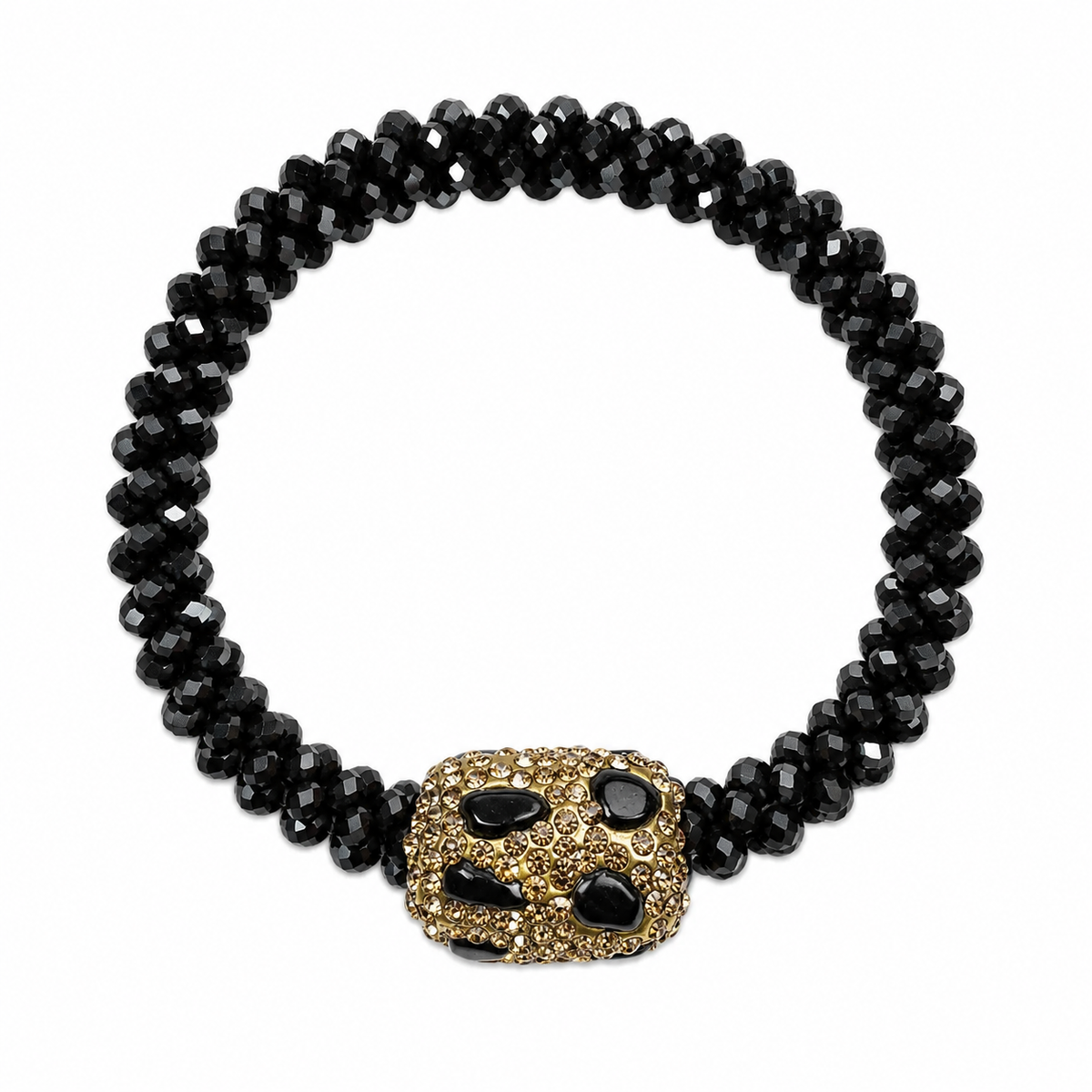 Marg Beaded Stretch Bracelet with Endornment, Black