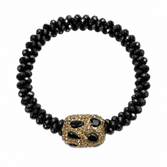 Marg Beaded Stretch Bracelet with Endornment, Black