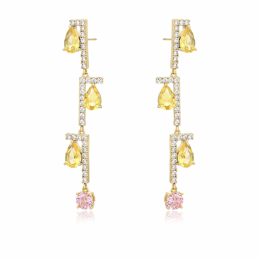 Chloe Pink + Yellow Crystal Earrings