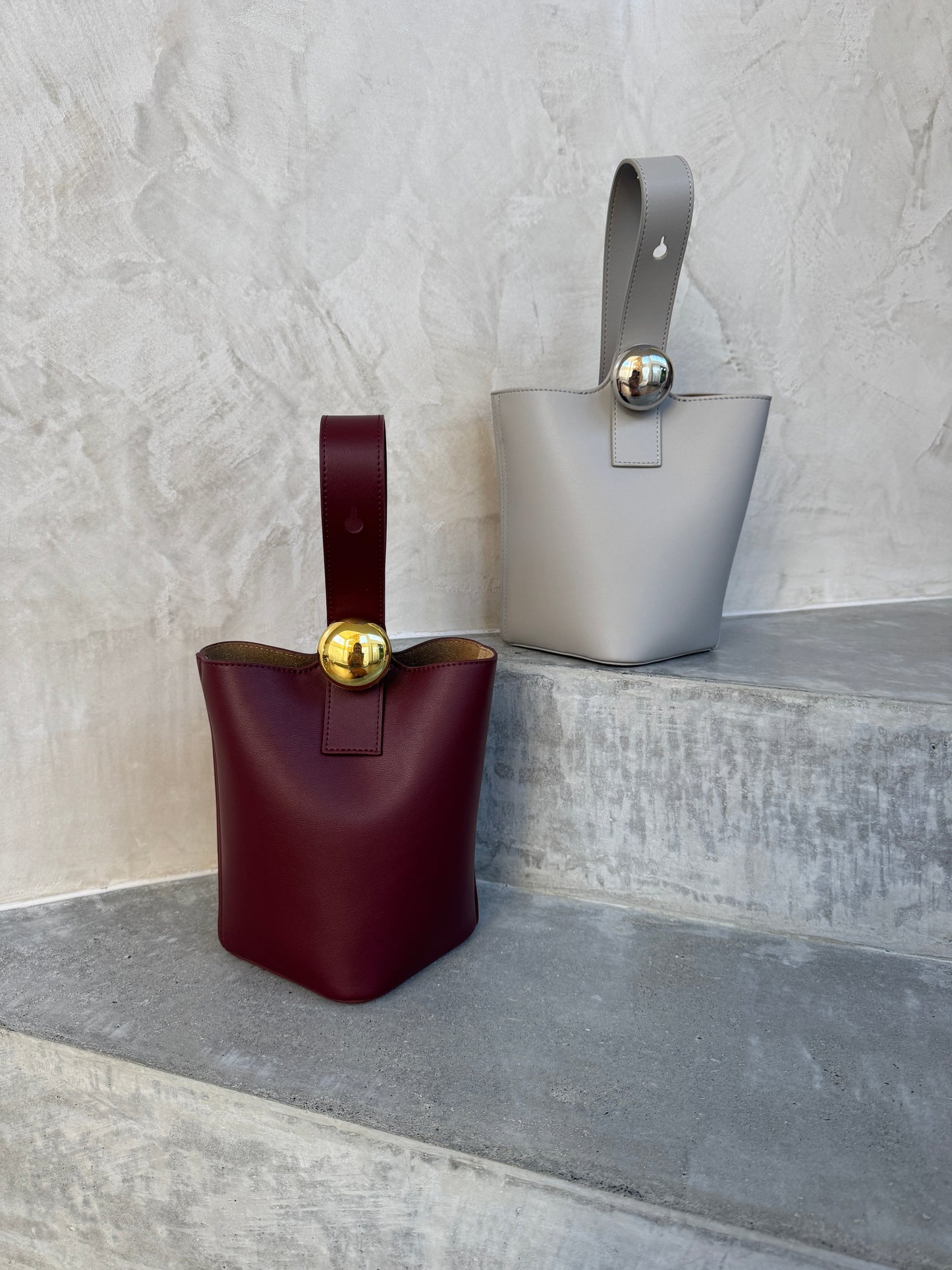 REMI Bucket Bag with Gold Bubble Lock, Burgundy