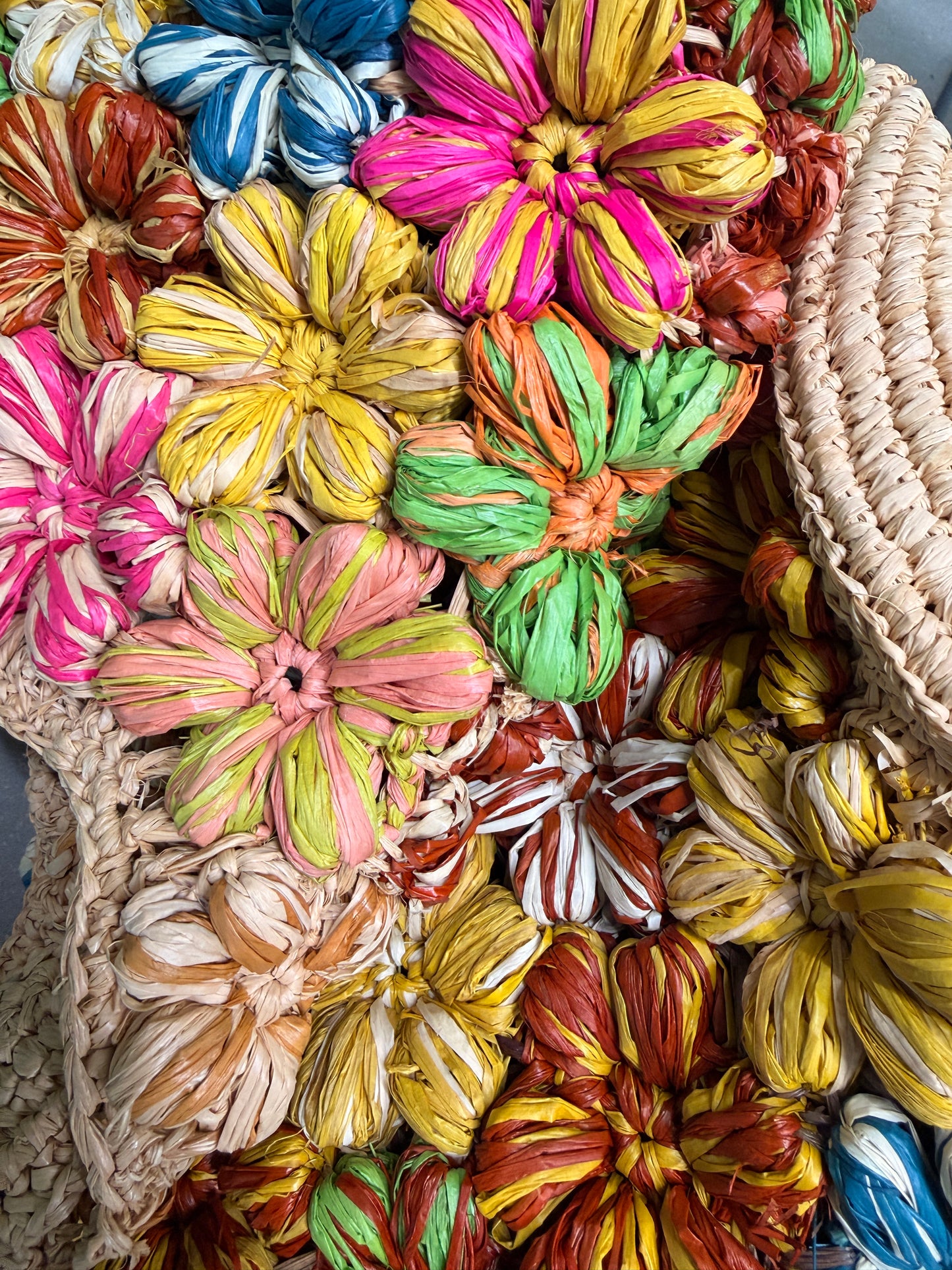RAFFIA BUCKET BAG, Full Floral Design