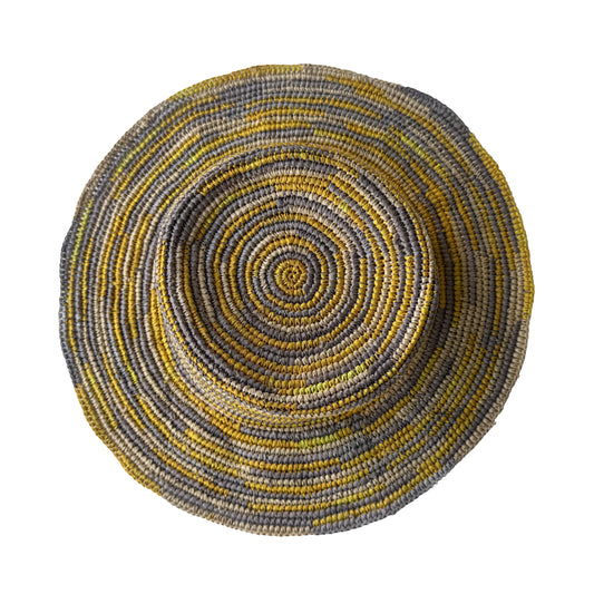 ROLLABLE, Raffia Hat in Yellow/Grey Combo - Size Medium