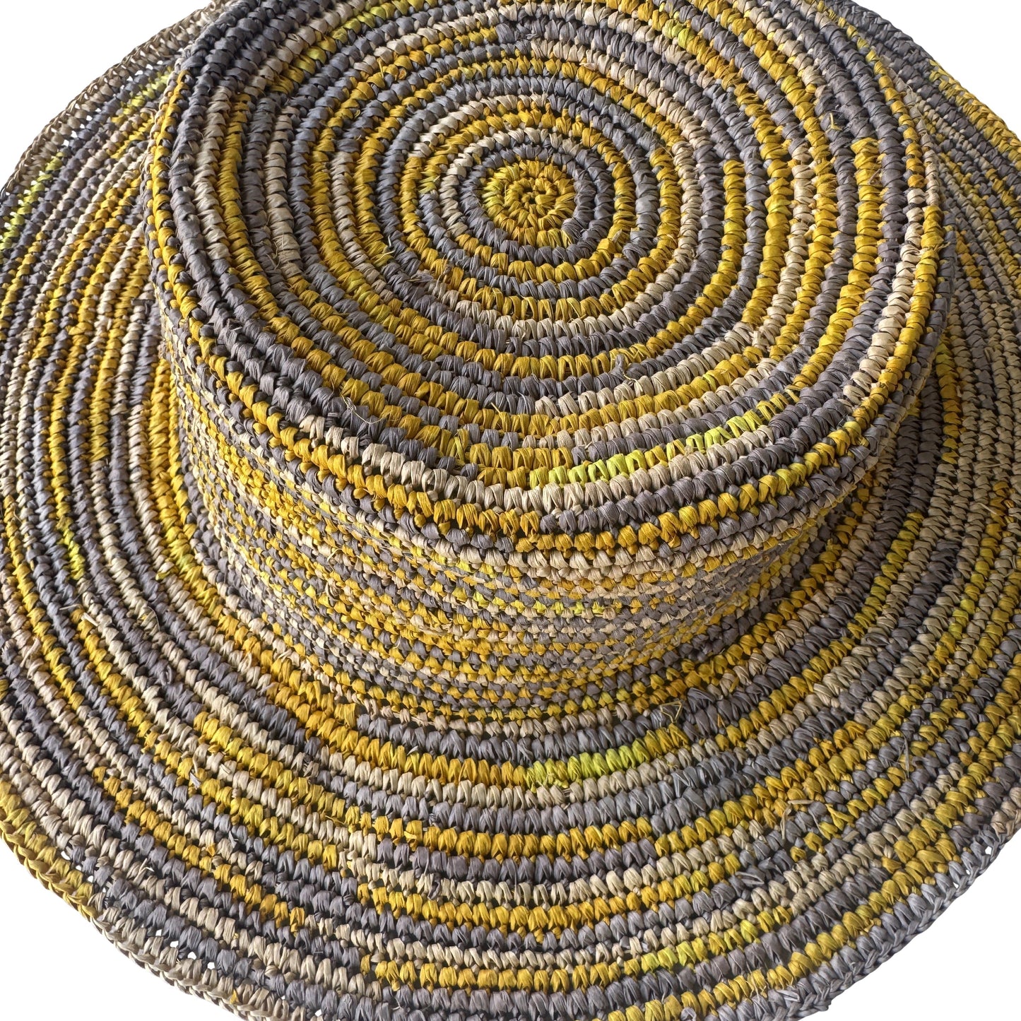 ROLLABLE, Raffia Hat in Yellow/Grey Combo - Size Medium