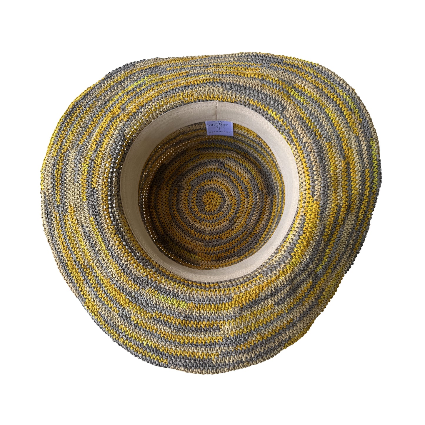 ROLLABLE, Raffia Hat in Yellow/Grey Combo - Size Medium