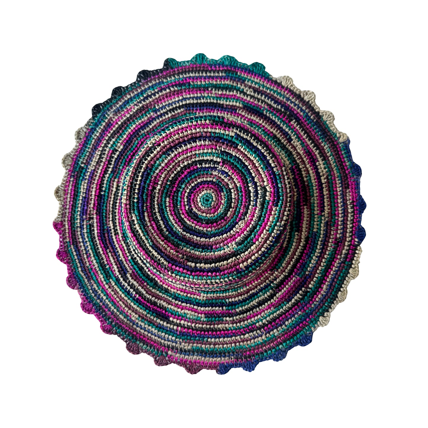 ROLLABLE, Raffia Hat in Pink Mix Combo with Scalloped Edge - Size Medium