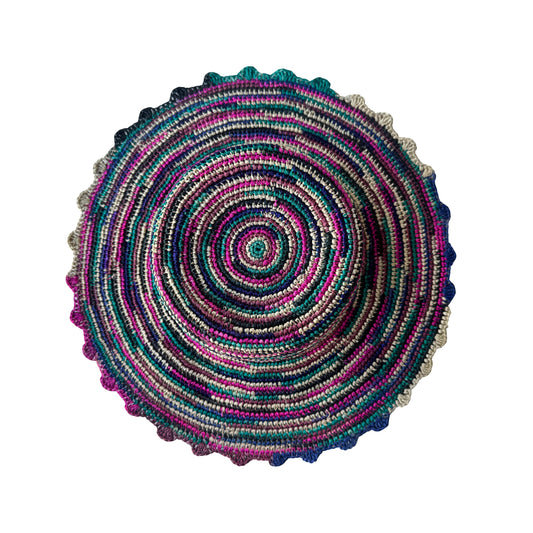 ROLLABLE, Raffia Hat in Pink Mix Combo with Scalloped Edge - Size Medium