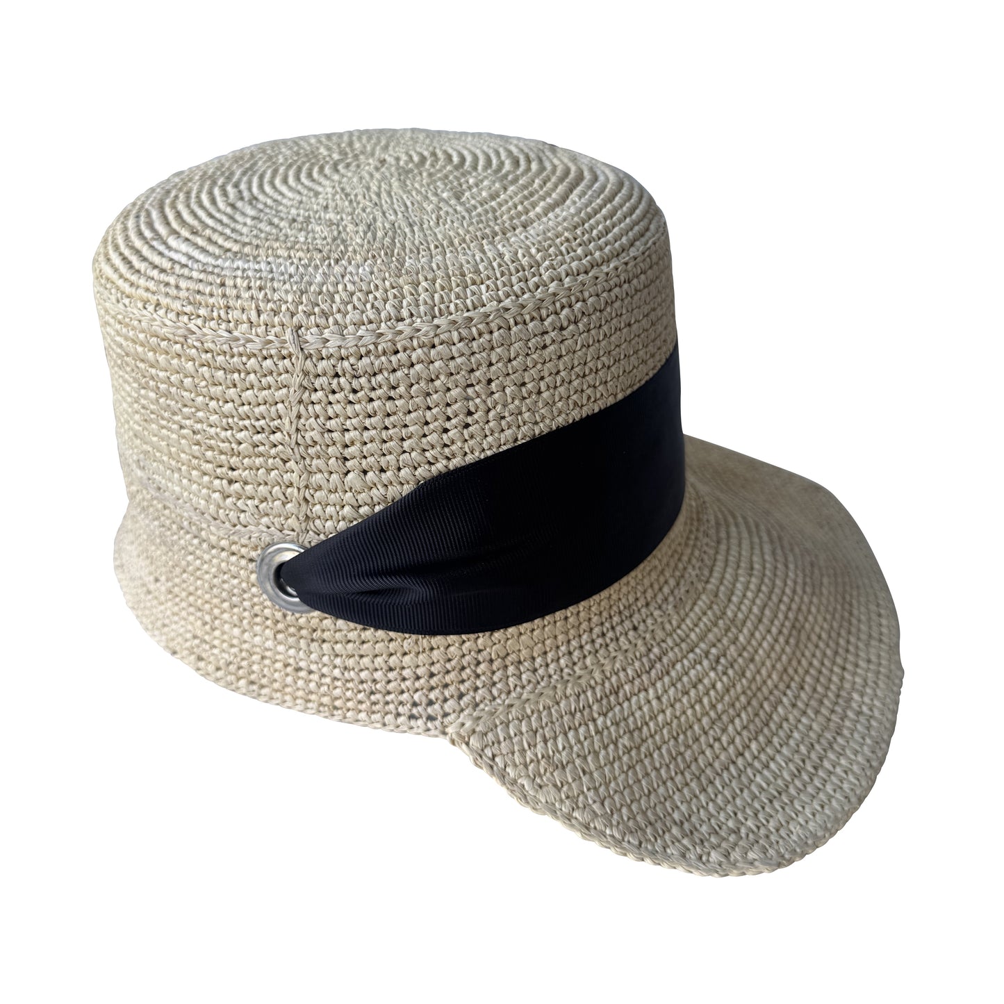 CAP, Raffia Cap with Black Bow - Size Large