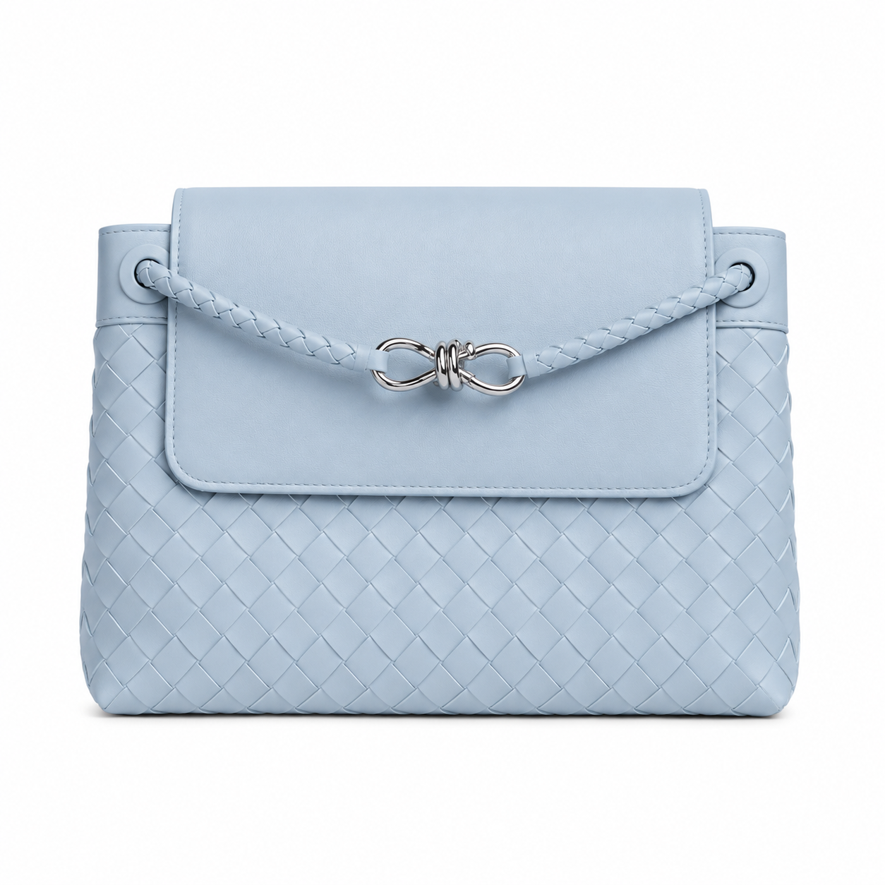 JACQUI, Sky Blue Leather Weave Bag