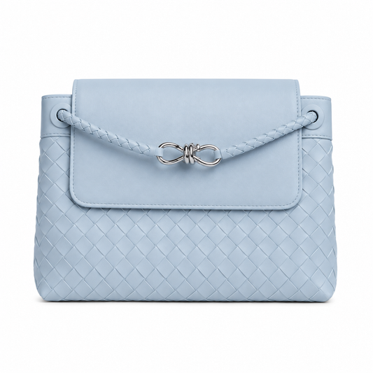 JACQUI, Sky Blue Leather Weave Bag