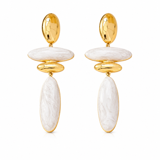 JENNA Statement Gold & White Earrings *Early-Sept*