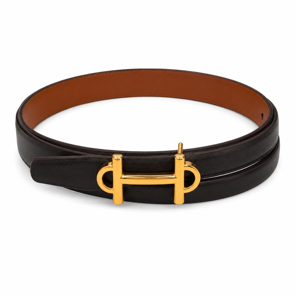 LAUREN Thin Leather Belt Tan/Black