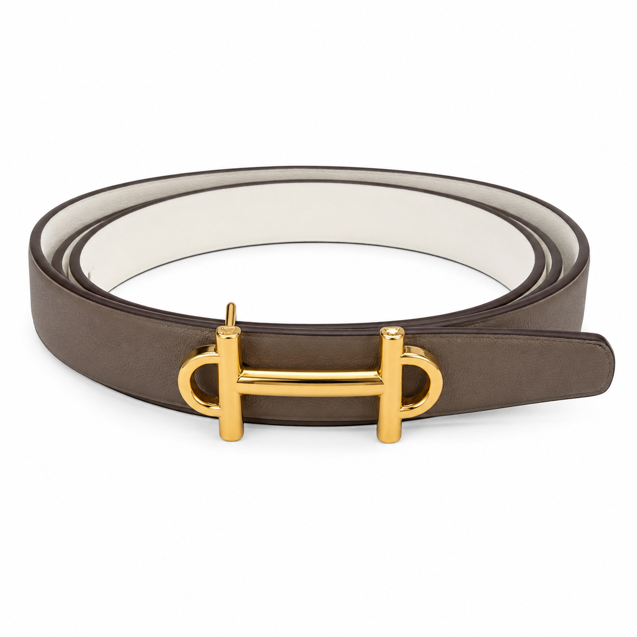 LAUREN Thin Leather Belt Taupe/White