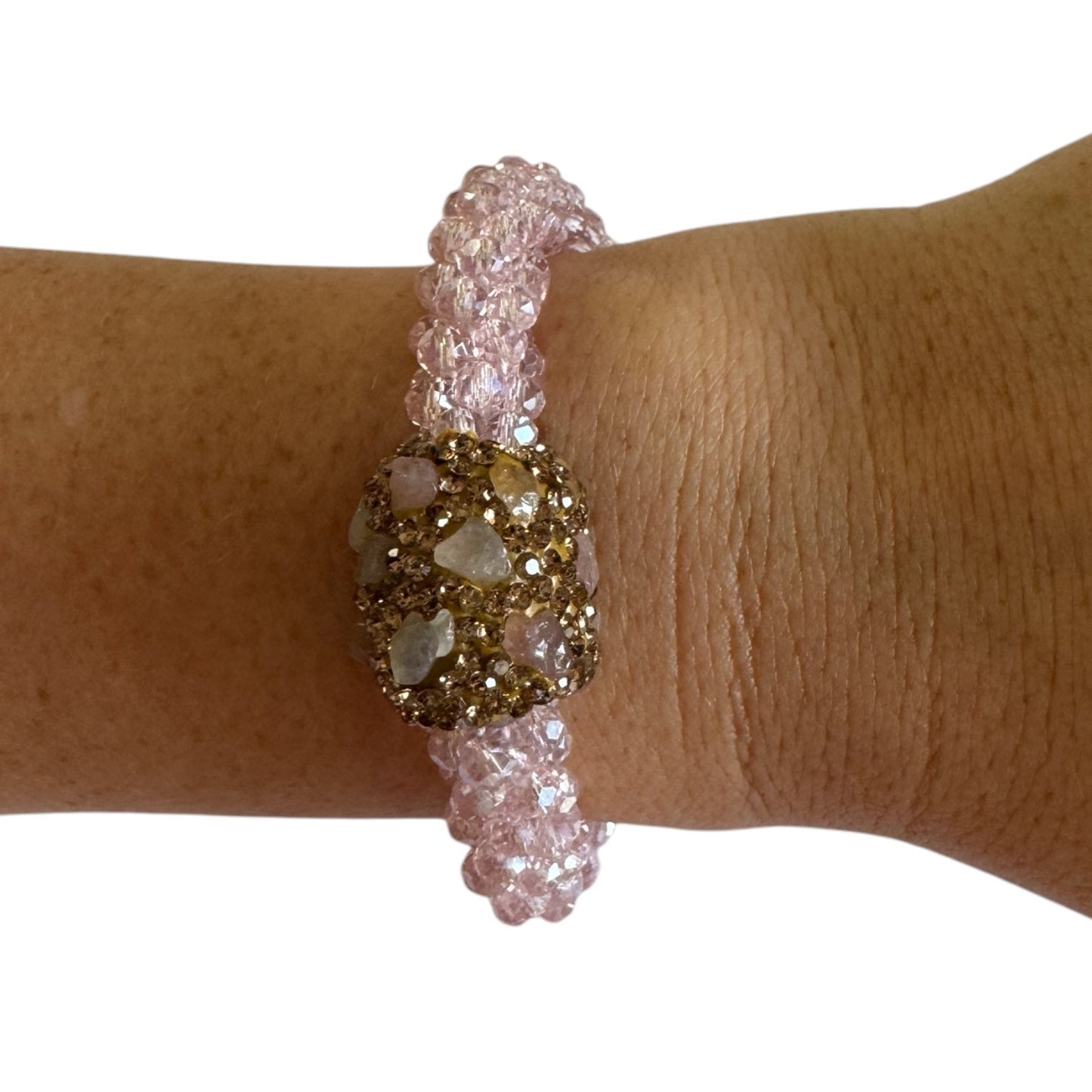 Marg Beaded Stretch Bracelet with Endornment, Baby Pink