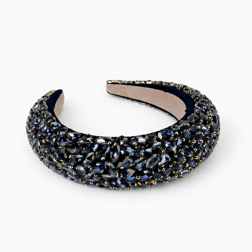 Heather Statement Headband, Navy Crystal