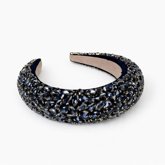 Heather Statement Headband, Navy Crystal