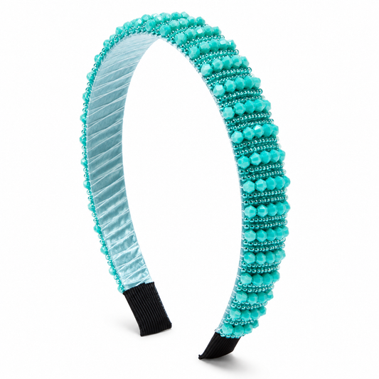 Nova Embellished Thin Crystal Headband, Turquoise