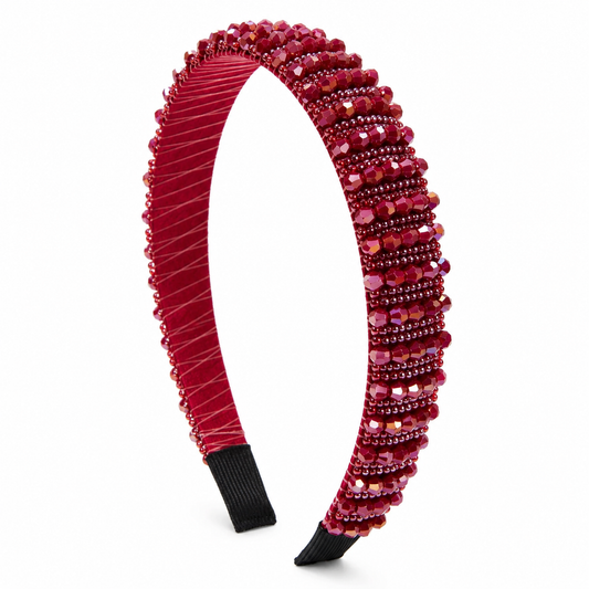 Nova Embellished Thin Crystal Headband, Wine