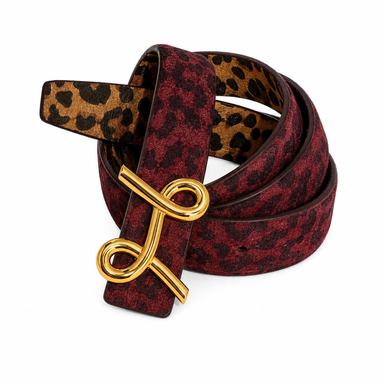 PAMELA Leather Belt Beige/Red Leopard