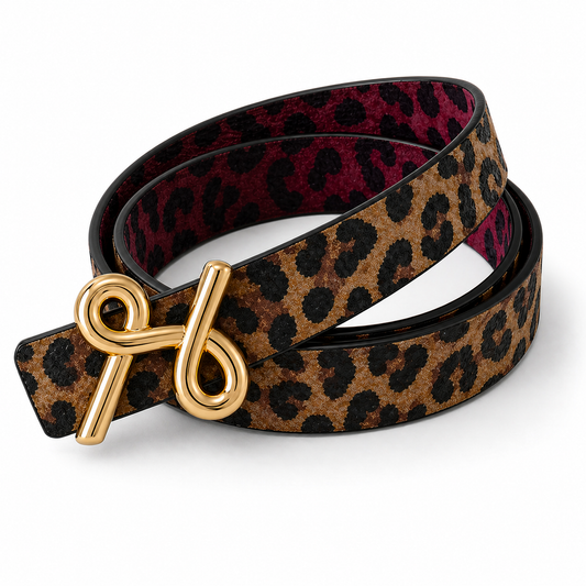 PAMELA Leather Belt Beige/Red Leopard