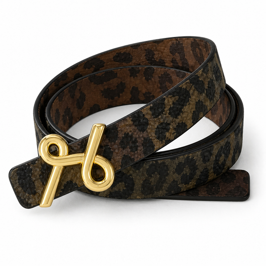 PAMELA Leather Belt Tan/Olive Leopard