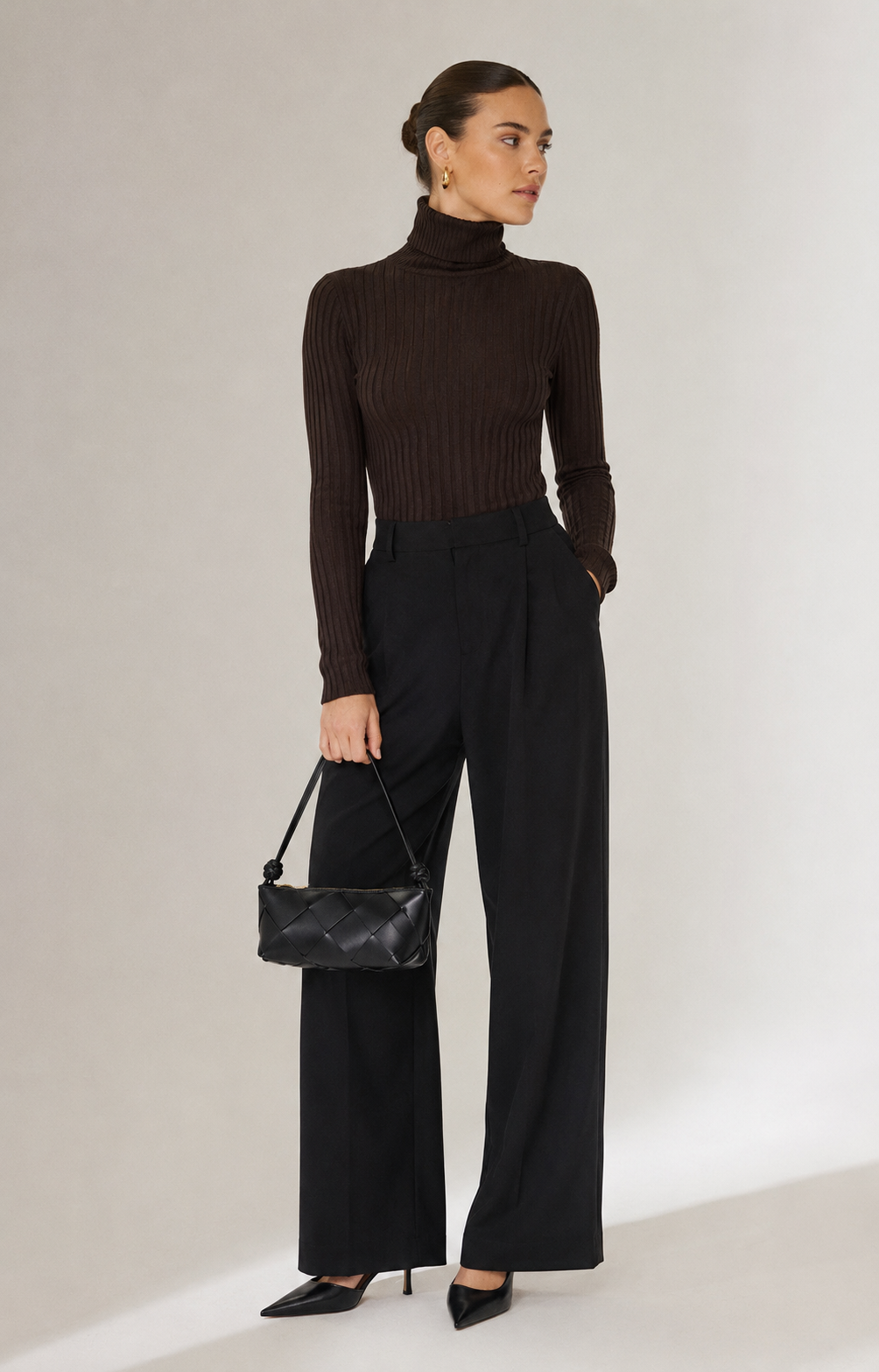 PARISA Black Large Weave Handbag