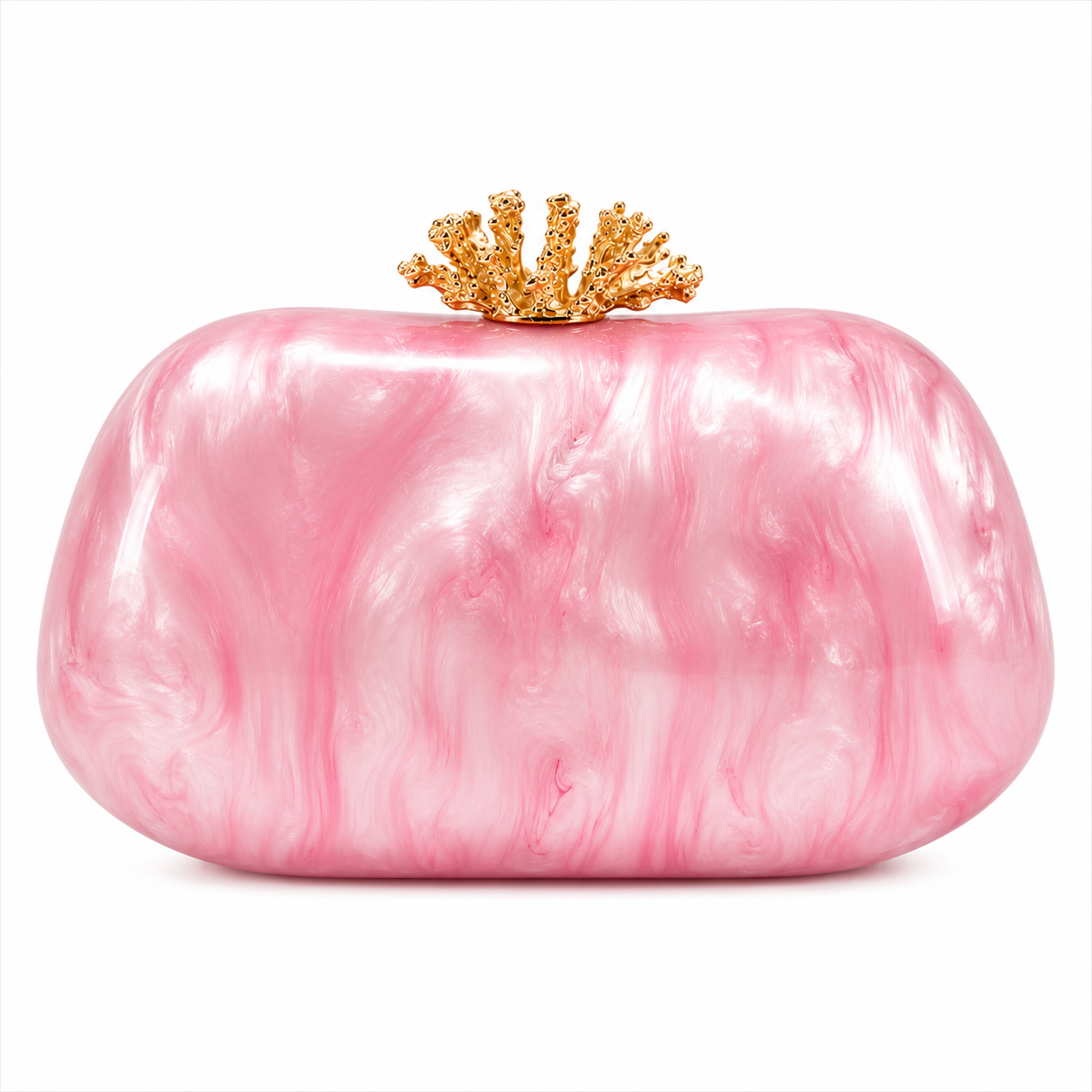Assorted Acrylic Clutch, Baby Pink with Gold Coral Top