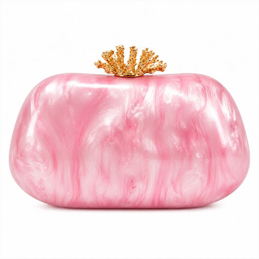 Assorted Acrylic Clutch, Baby Pink with Gold Coral Top *Early-Sept*