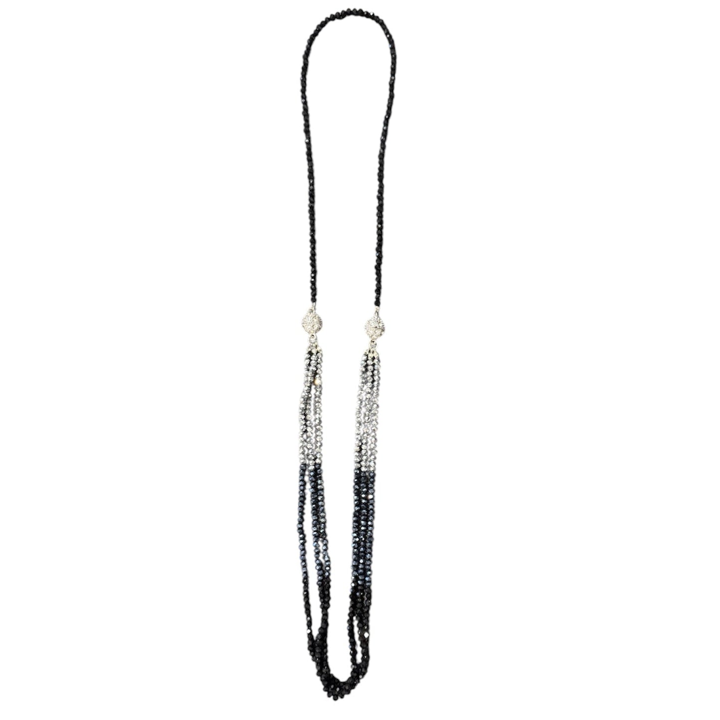 0005 Beaded 2-IN-1 Necklace, Black, Navy & Pewter