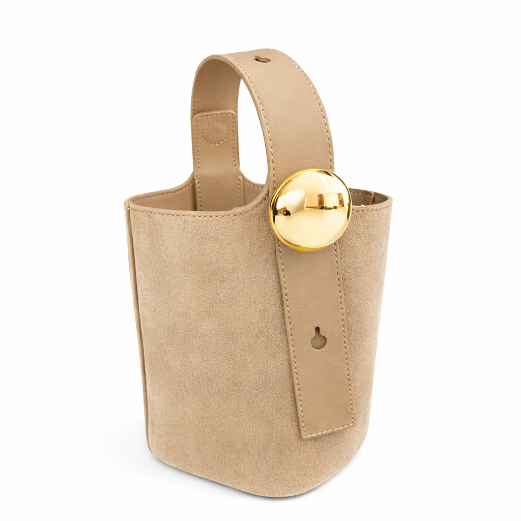 REMI Bucket Bag with Gold Bubble Lock, Mushroom