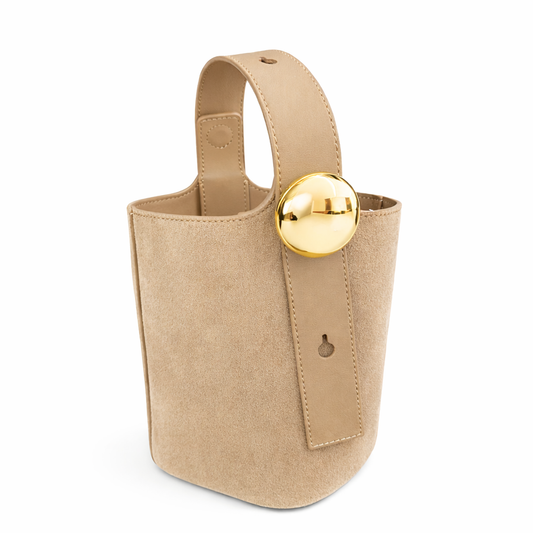 REMI Bucket Bag with Gold Bubble Lock, Mushroom