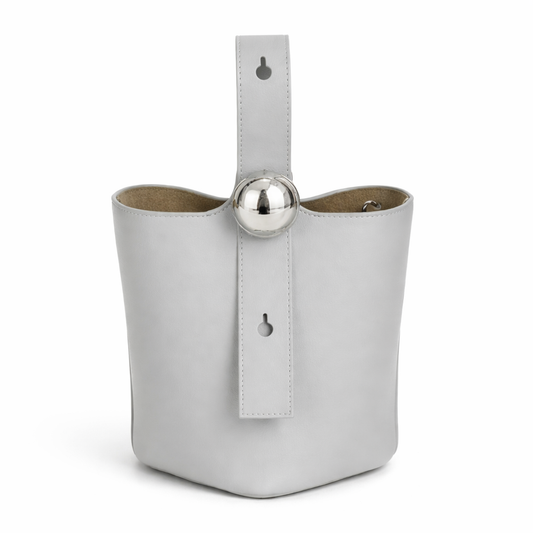 REMI Bucket Bag with Gold Bubble Lock, Dove Grey