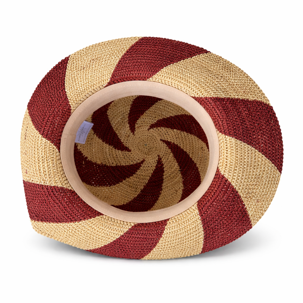 ROLLABLE, Raffia Hat in Rust/Natural Combo - Size Medium