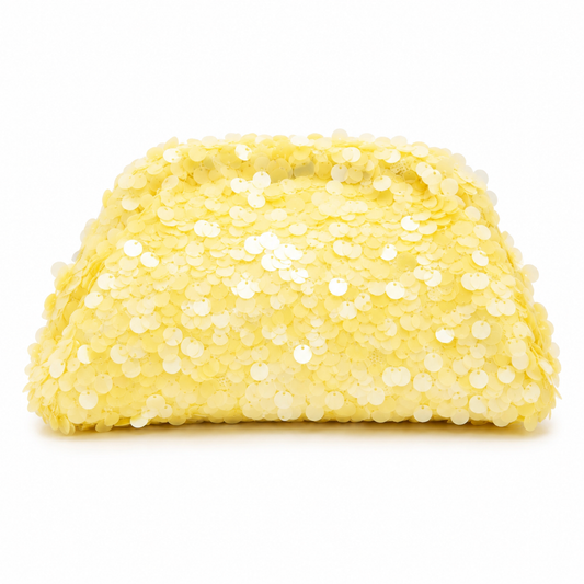 Tara Sequin Soft Clutch, Lemon