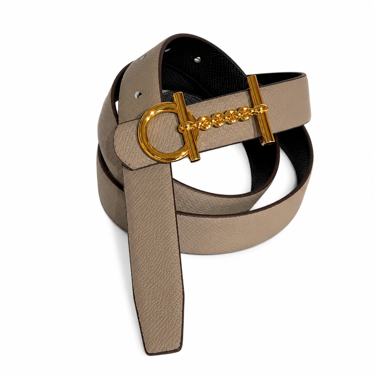 TORI Pebbled Leather Belt Black/Taupe
