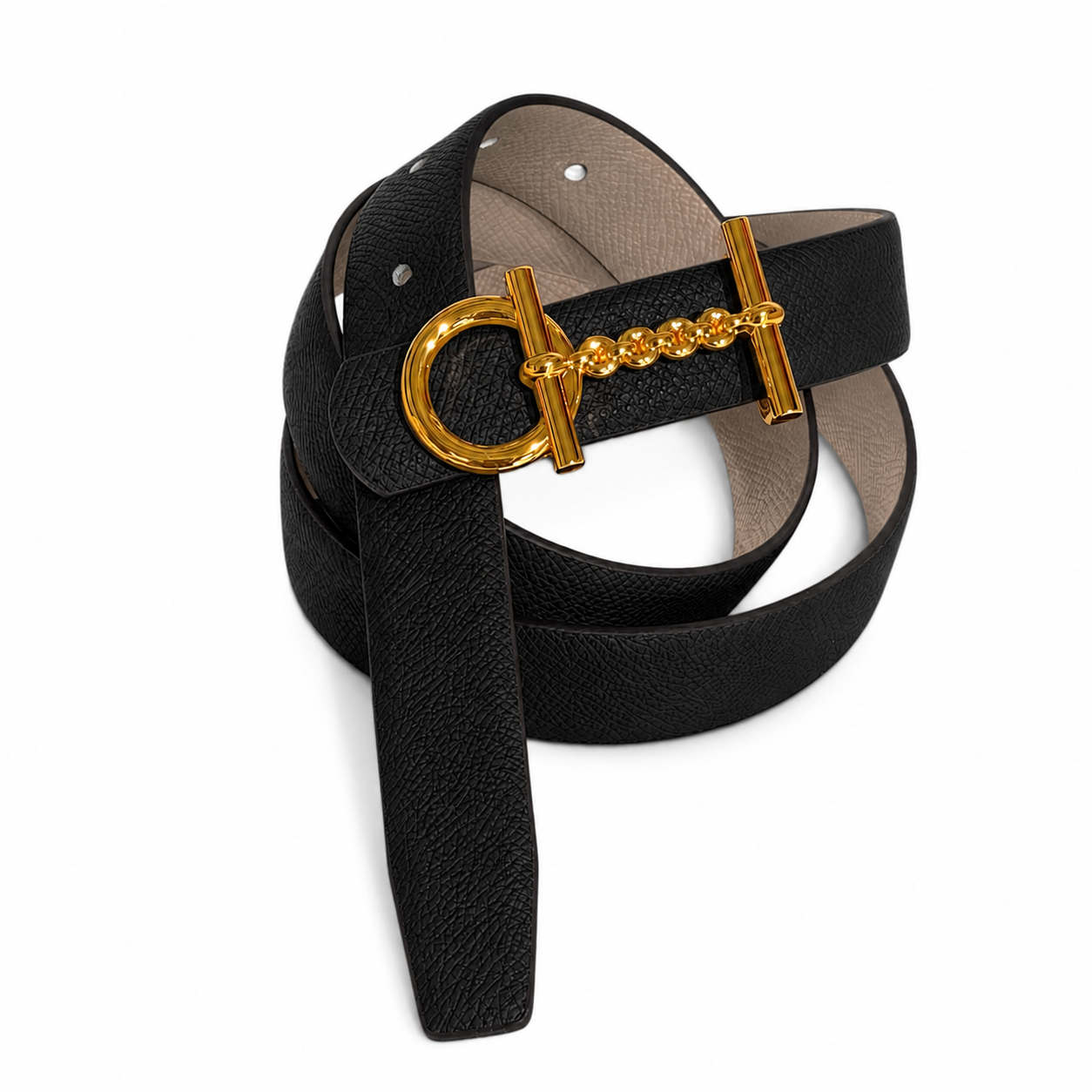 TORI Pebbled Leather Belt Black/Taupe