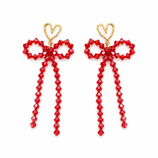 Valentine Red Bow + Heart Drop Earrings