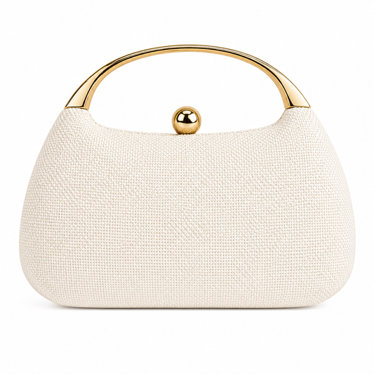 Assorted Clutch, Milk Raffia with Gold Top Handle