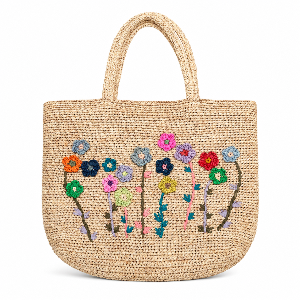 RAFFIA TOTE BAG, Floral Design