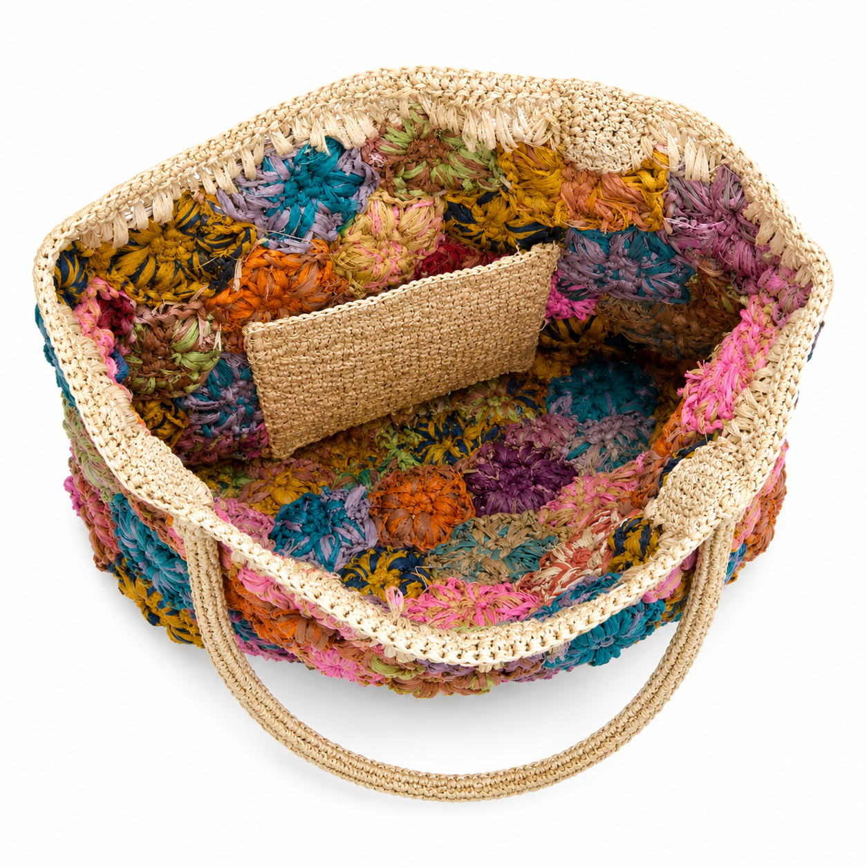 RAFFIA TOTE BAG, Full Floral Design